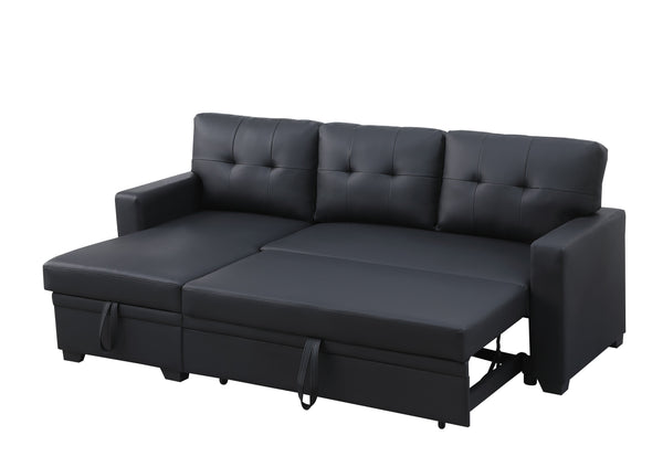 English Elm Upholstered Convertible Pull-Out Sectional Sofa with Chaise and Removable Cushions for Guests Black B102S00006