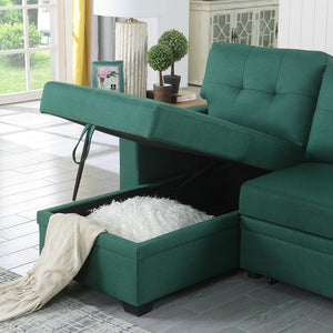 English Elm Upholstered Convertible Pull-Out Sectional Sofa with Chaise and Removable Cushions for Guests Green B102S00003