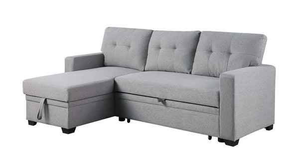 English Elm Upholstered Convertible Pull-Out Sectional Sofa with Chaise and Removable Cushions for Guests Light Gray B102S00002
