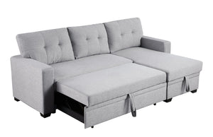 English Elm Upholstered Convertible Pull-Out Sectional Sofa with Chaise and Removable Cushions for Guests Light Gray B102S00002