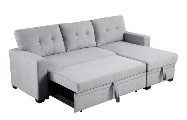 English Elm Upholstered Convertible Pull-Out Sectional Sofa with Chaise and Removable Cushions for Guests Light Gray B102S00002