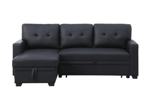 English Elm Upholstered Convertible Pull-Out Sectional Sofa with Chaise and Removable Cushions for Guests Black B102S00006