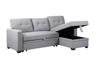 English Elm Upholstered Convertible Pull-Out Sectional Sofa with Chaise and Removable Cushions for Guests Light Gray B102S00002