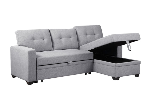 English Elm Upholstered Convertible Pull-Out Sectional Sofa with Chaise and Removable Cushions for Guests Light Gray B102S00002
