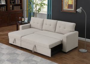 English Elm Upholstered Convertible Pull-Out Sectional Sofa with Chaise and Removable Cushions for Guests Beige B102S00004