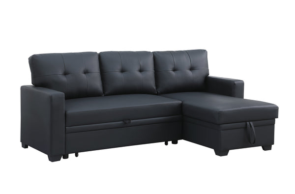 English Elm Upholstered Convertible Pull-Out Sectional Sofa with Chaise and Removable Cushions for Guests Black B102S00006
