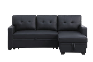 English Elm Upholstered Convertible Pull-Out Sectional Sofa with Chaise and Removable Cushions for Guests Black B102S00006