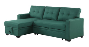 English Elm Upholstered Convertible Pull-Out Sectional Sofa with Chaise and Removable Cushions for Guests Green B102S00003