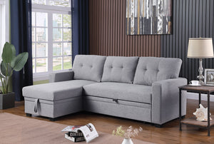 English Elm Upholstered Convertible Pull-Out Sectional Sofa with Chaise and Removable Cushions for Guests Light Gray B102S00002