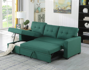 English Elm Upholstered Convertible Pull-Out Sectional Sofa with Chaise and Removable Cushions for Guests Green B102S00003