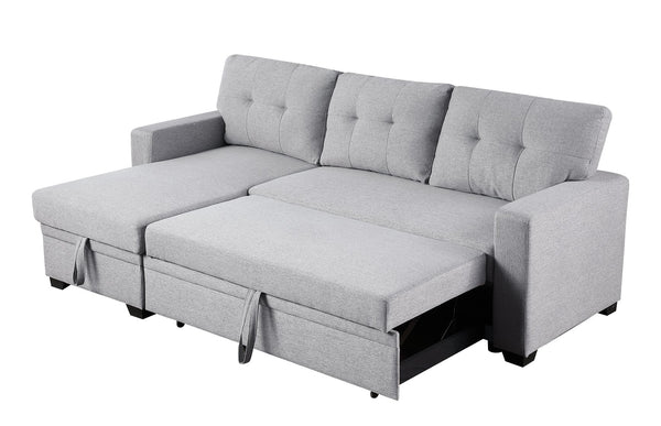 English Elm Upholstered Convertible Pull-Out Sectional Sofa with Chaise and Removable Cushions for Guests Light Gray B102S00002