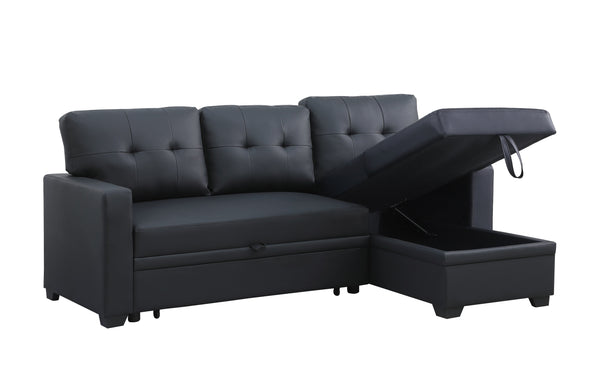 English Elm Upholstered Convertible Pull-Out Sectional Sofa with Chaise and Removable Cushions for Guests Black B102S00006