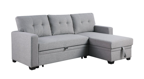English Elm Upholstered Convertible Pull-Out Sectional Sofa with Chaise and Removable Cushions for Guests Light Gray B102S00002
