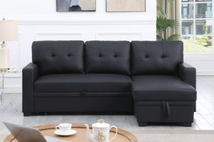 English Elm Upholstered Convertible Pull-Out Sectional Sofa with Chaise and Removable Cushions for Guests Black B102S00006