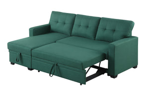 English Elm Upholstered Convertible Pull-Out Sectional Sofa with Chaise and Removable Cushions for Guests Green B102S00003