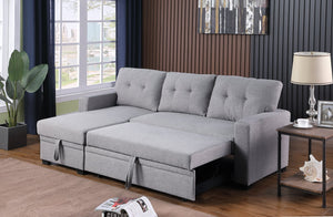English Elm Upholstered Convertible Pull-Out Sectional Sofa with Chaise and Removable Cushions for Guests Light Gray B102S00002