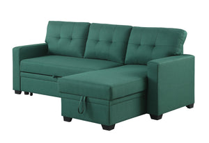 English Elm Upholstered Convertible Pull-Out Sectional Sofa with Chaise and Removable Cushions for Guests Green B102S00003