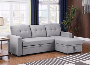 English Elm Upholstered Convertible Pull-Out Sectional Sofa with Chaise and Removable Cushions for Guests Light Gray B102S00002