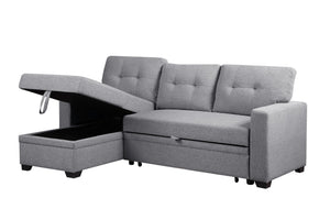 English Elm Upholstered Convertible Pull-Out Sectional Sofa with Chaise and Removable Cushions for Guests Light Gray B102S00002
