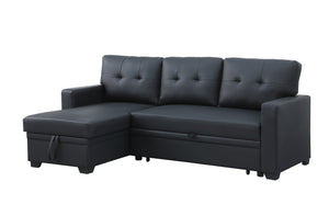 English Elm Upholstered Convertible Pull-Out Sectional Sofa with Chaise and Removable Cushions for Guests Black B102S00006