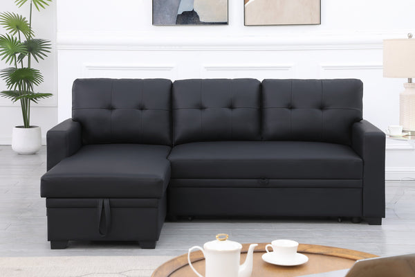 English Elm Upholstered Convertible Pull-Out Sectional Sofa with Chaise and Removable Cushions for Guests Black B102S00006