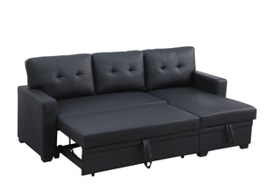 English Elm Upholstered Convertible Pull-Out Sectional Sofa with Chaise and Removable Cushions for Guests Black B102S00006