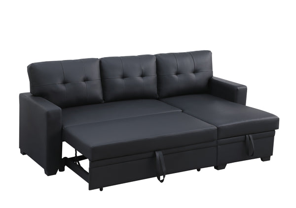 English Elm Upholstered Convertible Pull-Out Sectional Sofa with Chaise and Removable Cushions for Guests Black B102S00006