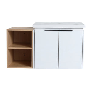 English Elm 36 Inch Modern Wall-Mounted Bathroom Vanity Set With Soft-Close Doors, Ceramic Sink & Storage Shelf W999S00111