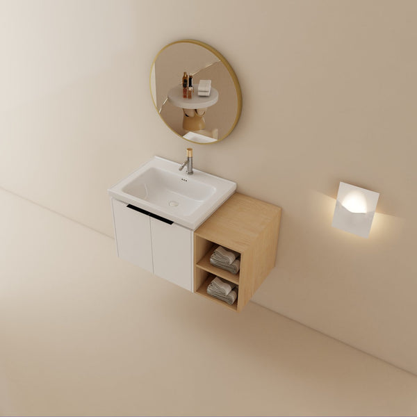 English Elm 36 Inch Modern Wall-Mounted Bathroom Vanity Set With Soft-Close Doors, Ceramic Sink & Storage Shelf W999S00111