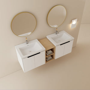 English Elm 60 Inch Modern Soft Close Bathroom Vanity With Double Ceramic Sinks & Smart Storage Solution W999S00113