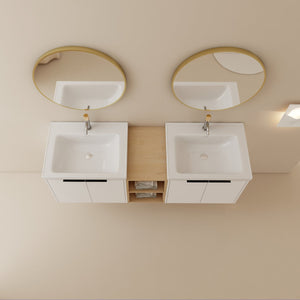 English Elm 60 Inch Modern Soft Close Bathroom Vanity With Double Ceramic Sinks & Smart Storage Solution W999S00113