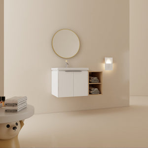 English Elm 36 Inch Modern Wall-Mounted Bathroom Vanity Set With Soft-Close Doors, Ceramic Sink & Storage Shelf W999S00111