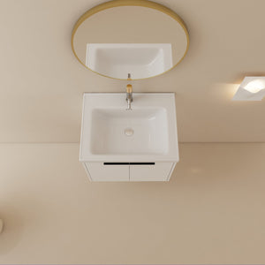 English Elm 24 Inch Wall Mounted Vanity with Ceramic Basin, Soft-Close Doors, Metal Handles, Water-Resistant Plywood W999125749