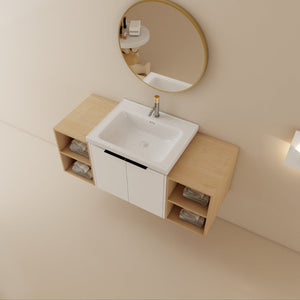 English Elm 48 Inch Soft Close Bathroom Vanity With Sink, Smart Storage & Modern Design For Small Spaces W999S00112