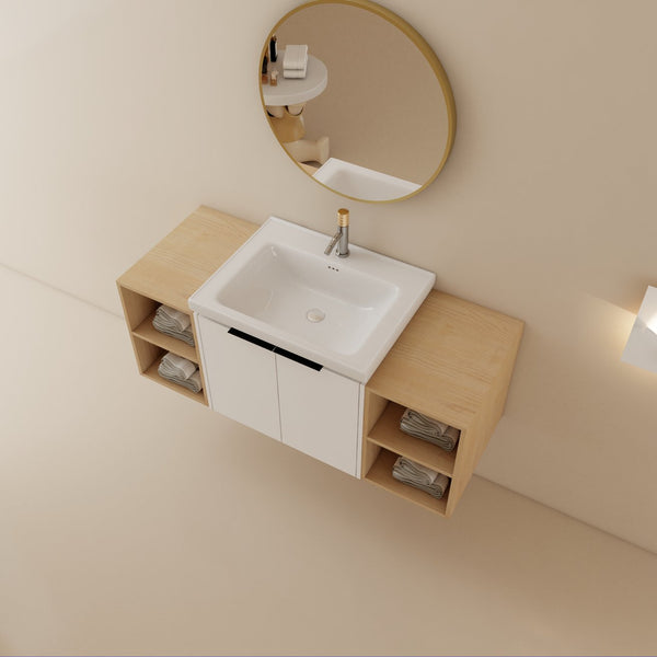 English Elm 48 Inch Soft Close Bathroom Vanity With Sink, Smart Storage & Modern Design For Small Spaces W999S00112