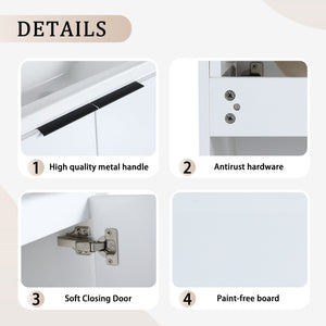 English Elm 24 Inch Wall Mounted Vanity with Ceramic Basin, Soft-Close Doors, Metal Handles, Water-Resistant Plywood W999125749