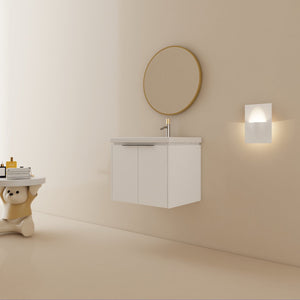 English Elm 24 Inch Wall Mounted Vanity with Ceramic Basin, Soft-Close Doors, Metal Handles, Water-Resistant Plywood W999125749