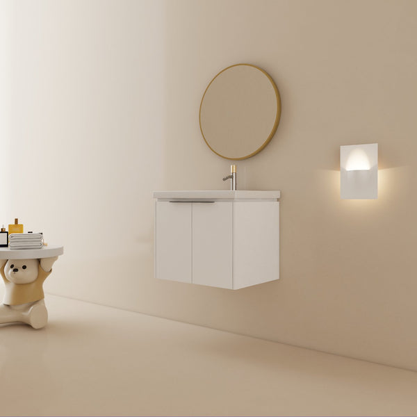 English Elm 24 Inch Wall Mounted Vanity with Ceramic Basin, Soft-Close Doors, Metal Handles, Water-Resistant Plywood W999125749