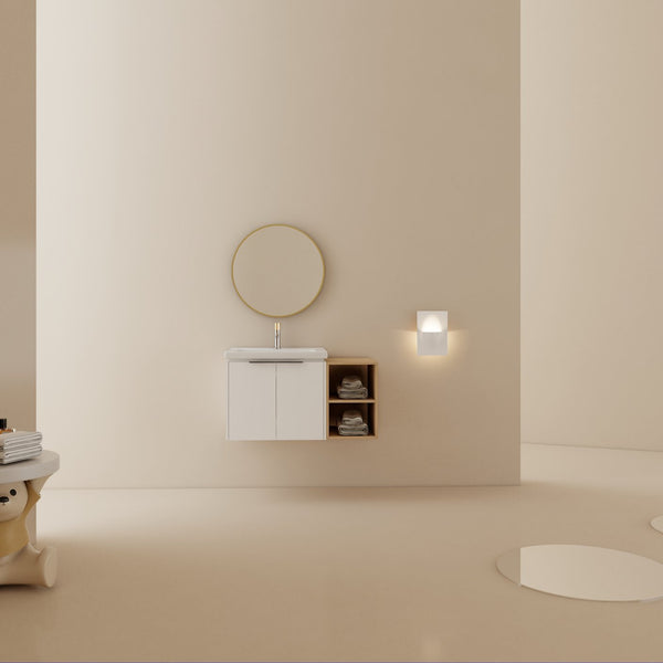 English Elm 36 Inch Modern Wall-Mounted Bathroom Vanity Set With Soft-Close Doors, Ceramic Sink & Storage Shelf W999S00111