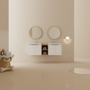 English Elm 60 Inch Modern Soft Close Bathroom Vanity With Double Ceramic Sinks & Smart Storage Solution W999S00113