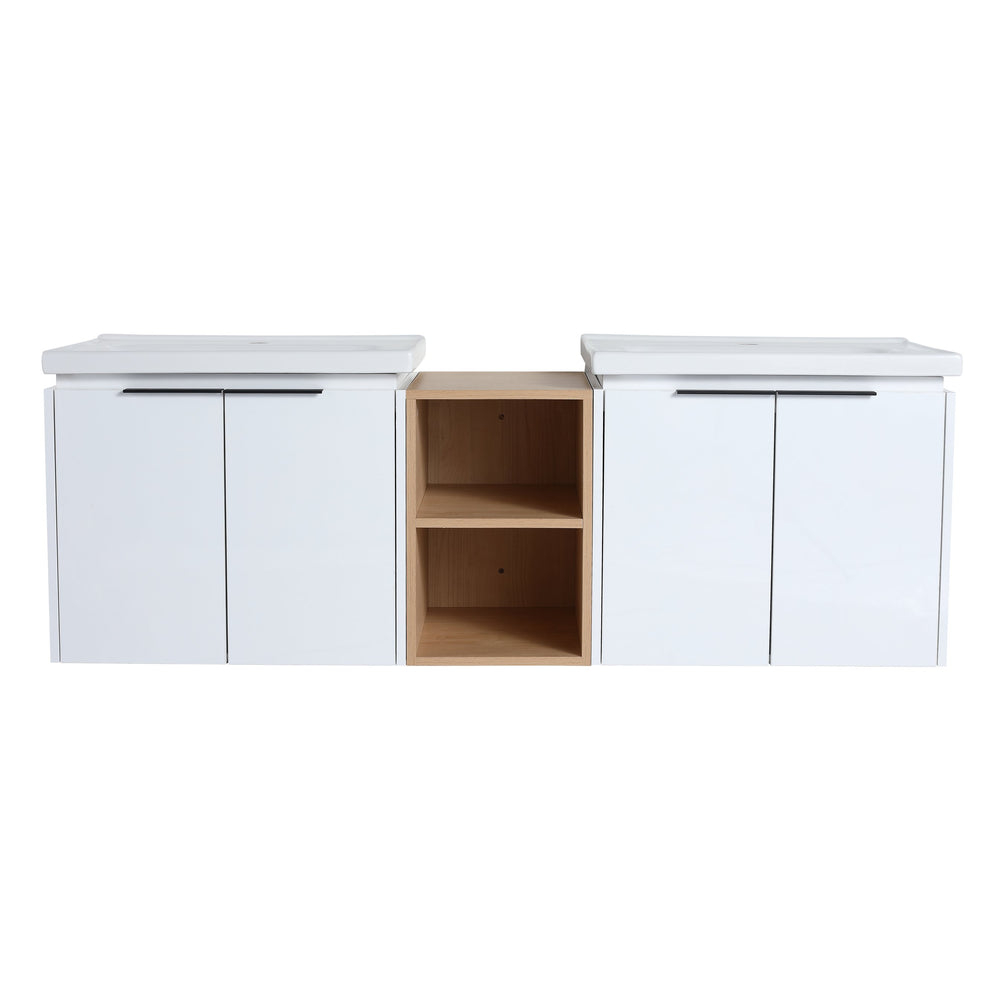 English Elm 60 Inch Modern Soft Close Bathroom Vanity With Double Ceramic Sinks & Smart Storage Solution W999S00113