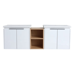 English Elm 60 Inch Modern Soft Close Bathroom Vanity With Double Ceramic Sinks & Smart Storage Solution W999S00113