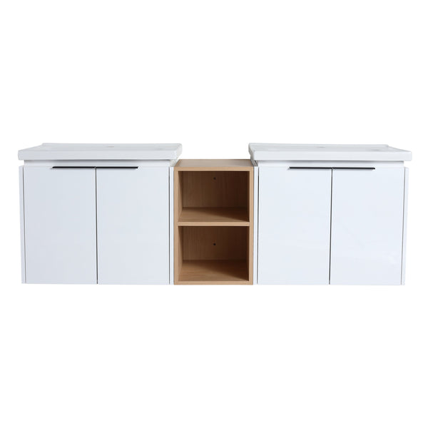 English Elm 60 Inch Modern Soft Close Bathroom Vanity With Double Ceramic Sinks & Smart Storage Solution W999S00113