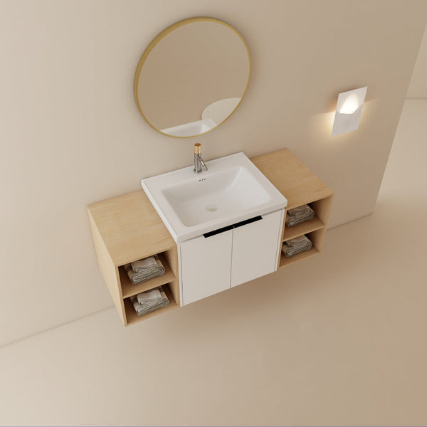 English Elm 48 Inch Soft Close Bathroom Vanity With Sink, Smart Storage & Modern Design For Small Spaces W999S00112