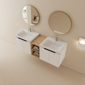 English Elm 60 Inch Modern Soft Close Bathroom Vanity With Double Ceramic Sinks & Smart Storage Solution W999S00113