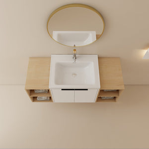 English Elm 48 Inch Soft Close Bathroom Vanity With Sink, Smart Storage & Modern Design For Small Spaces W999S00112
