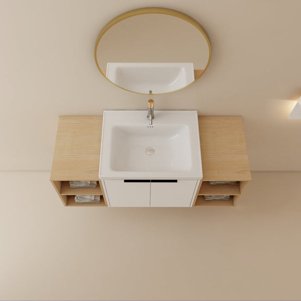 English Elm 48 Inch Soft Close Bathroom Vanity With Sink, Smart Storage & Modern Design For Small Spaces W999S00112