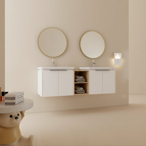 English Elm 60 Inch Modern Soft Close Bathroom Vanity With Double Ceramic Sinks & Smart Storage Solution W999S00113