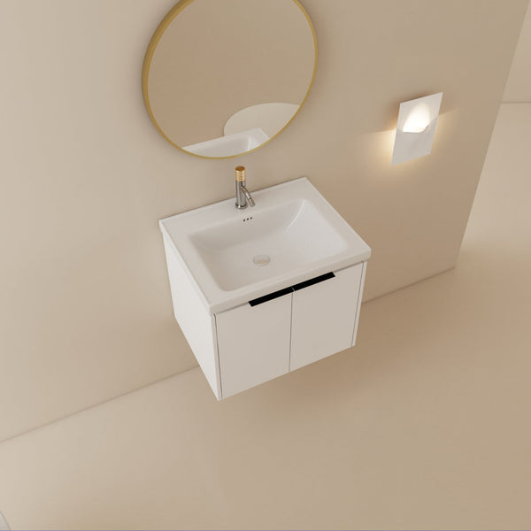 English Elm 24 Inch Wall Mounted Vanity with Ceramic Basin, Soft-Close Doors, Metal Handles, Water-Resistant Plywood W999125749
