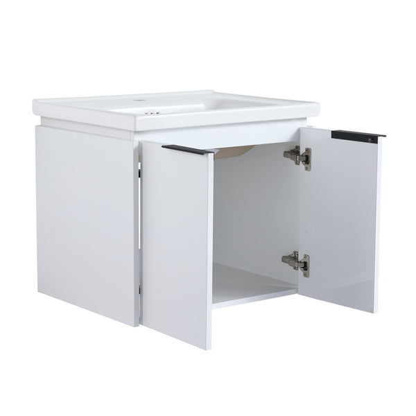 English Elm 36 Inch Modern Wall-Mounted Bathroom Vanity Set With Soft-Close Doors, Ceramic Sink & Storage Shelf W999S00111